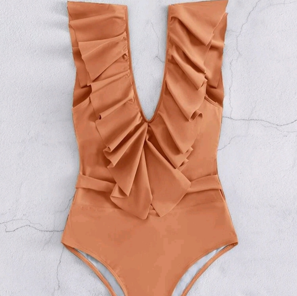 COPY - Shein, medium, swimsuit, ruffles, peach 🍑 color